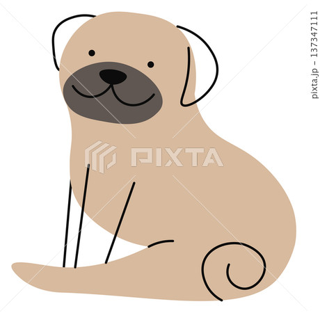 Cute pug doodle. Smiling dog mascot drawing 137347111