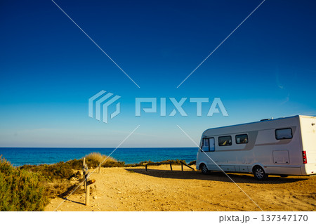 Camper car on beach, camping on nature Camper car on beach, camping on nature 137347170
