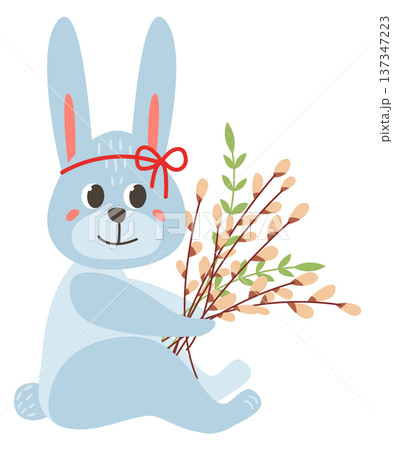 Spring rabbit. Happy bunny hold season flower bouquet Spring rabbit. Happy bunny hold season flower bouquet 137347223