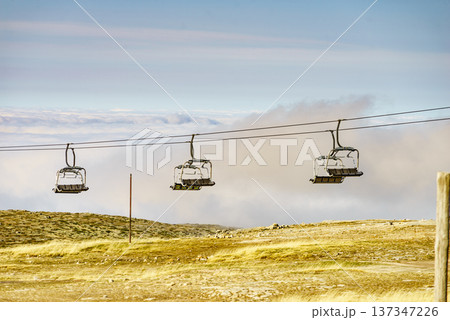 Chair lift in mountain, Serra da Estrela, Portugal Chair lift in mountain, Serra da Estrela, Portugal 137347226