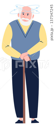 Elderly man with fatigue and disorientation. Dizziness head symptom Elderly man with fatigue and disorientation. Dizziness head symptom 137347245