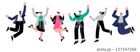 Jumping people together. Excited men and women joy Jumping people together. Excited men and women joy 137347266