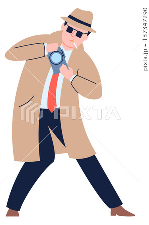 Surveillance mascot. Secret agent take photo. Spying detective Surveillance mascot. Secret agent take photo. Spying detective 137347290