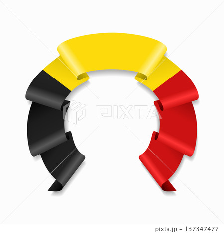 Belgian flag circular wavy ribbon, ideal for patriotic design themes. Vector illustration. 137347477
