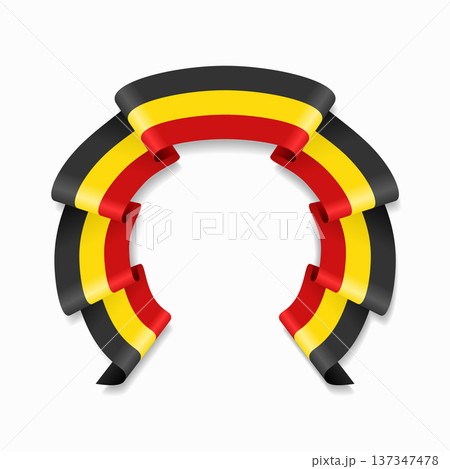 Belgian flag circular wavy ribbon, ideal for patriotic design themes. Vector illustration. 137347478