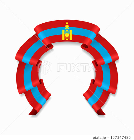 Mongolian flag circular wavy ribbon, ideal for patriotic design themes. Vector illustration. Mongolian flag circular wavy ribbon, ideal for patriotic design themes. Vector illustration. 137347486