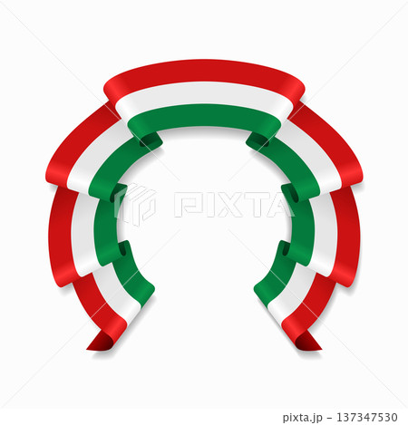 Italian flag circular wavy ribbon, ideal for patriotic design themes. Vector illustration. 137347530