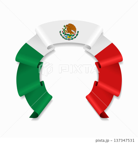 Mexican flag circular wavy ribbon, ideal for patriotic design themes. Vector illustration. Mexican flag circular wavy ribbon, ideal for patriotic design themes. Vector illustration. 137347531