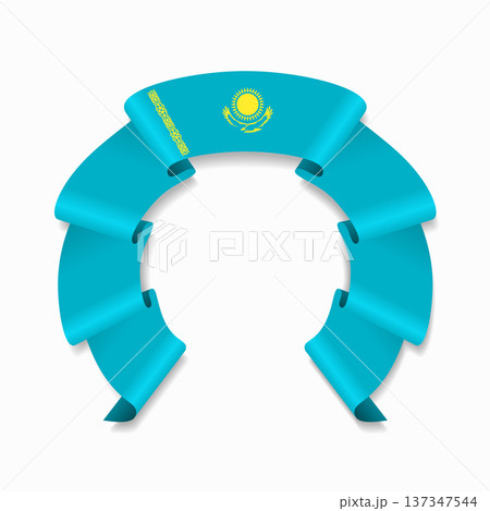 Kazakhstan flag circular wavy ribbon, ideal for patriotic design themes. Vector illustration. 137347544