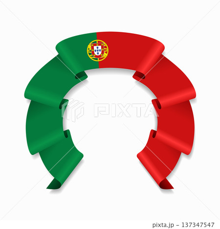 Portuguese flag circular wavy ribbon, ideal for patriotic design themes. Vector illustration. 137347547