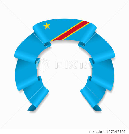 Congolese flag circular wavy ribbon, ideal for patriotic design themes. Vector illustration. 137347561