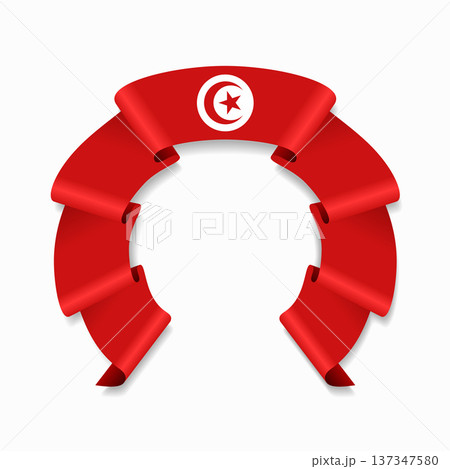 Tunisian flag circular wavy ribbon, ideal for patriotic design themes. Vector illustration. 137347580