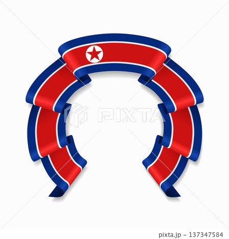 North Korean flag circular wavy ribbon, ideal for patriotic design themes. Vector illustration. 137347584