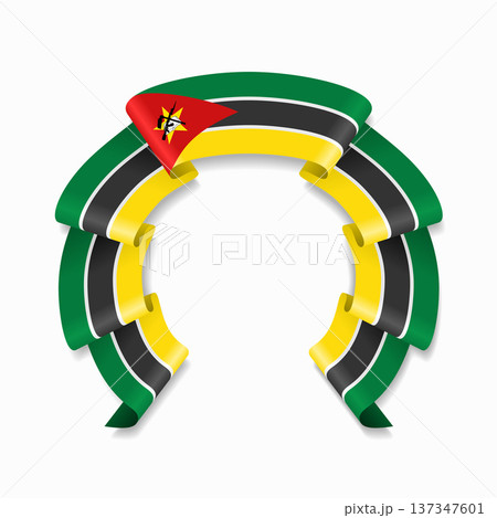Mozambique flag circular wavy ribbon, ideal for patriotic design themes. Vector illustration. 137347601