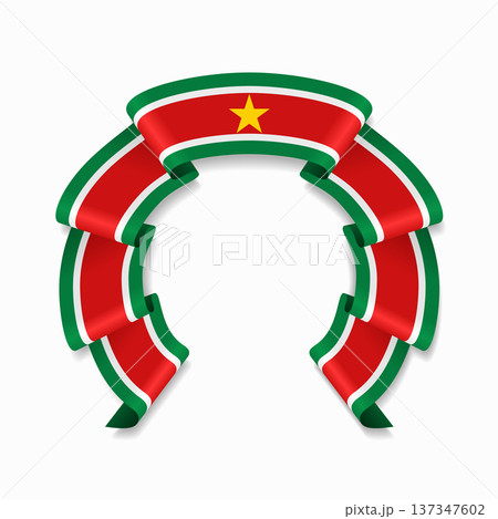 Surinamese flag circular wavy ribbon, ideal for patriotic design themes. Vector illustration. 137347602