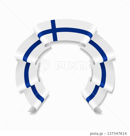 Finnish flag circular wavy ribbon, ideal for patriotic design themes. Vector illustration. 137347614