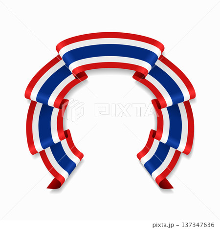 Thai flag circular wavy ribbon, ideal for patriotic design themes. Vector illustration. 137347636