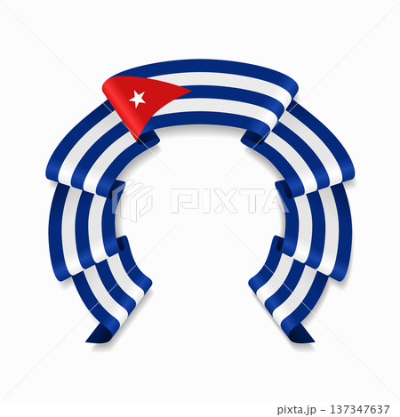 Cuban flag circular wavy ribbon, ideal for patriotic design themes. Vector illustration. 137347637