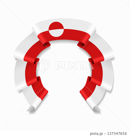 Greenland flag circular wavy ribbon, ideal for patriotic design themes. Vector illustration. 137347658