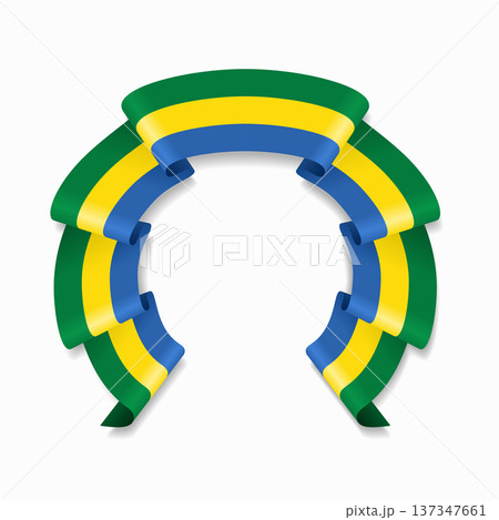 Gabon flag circular wavy ribbon, ideal for patriotic design themes. Vector illustration. 137347661