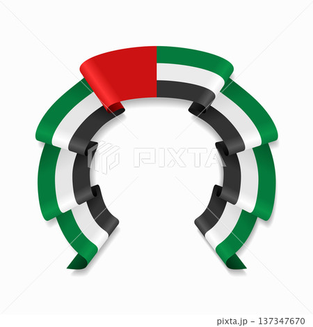 United Arab Emirates flag circular wavy ribbon, ideal for patriotic design themes. Vector illustration. United Arab Emirates flag circular wavy ribbon, ideal for patriotic design themes. Vector illustration. 137347670