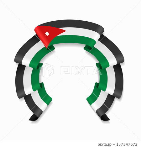 Jordanian flag circular wavy ribbon, ideal for patriotic design themes. Vector illustration. Jordanian flag circular wavy ribbon, ideal for patriotic design themes. Vector illustration. 137347672