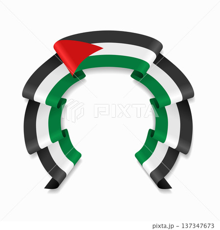 Palestinian flag circular wavy ribbon, ideal for patriotic design themes. Vector illustration. Palestinian flag circular wavy ribbon, ideal for patriotic design themes. Vector illustration. 137347673