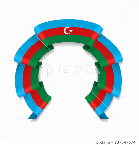 Azerbaijani flag circular wavy ribbon, ideal for patriotic design themes. Vector illustration. 137347674