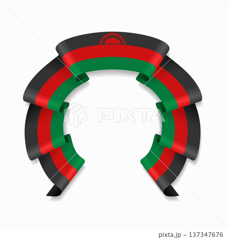 Malawian flag circular wavy ribbon, ideal for patriotic design themes. Vector illustration. 137347676