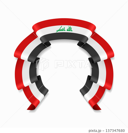 Iraqi flag circular wavy ribbon, ideal for patriotic design themes. Vector illustration. Iraqi flag circular wavy ribbon, ideal for patriotic design themes. Vector illustration. 137347680
