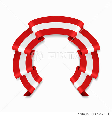 Austrian flag circular wavy ribbon, ideal for patriotic design themes. Vector illustration. 137347681