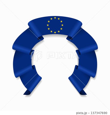 European Union flag circular wavy ribbon, ideal for patriotic design themes. Vector illustration. 137347690
