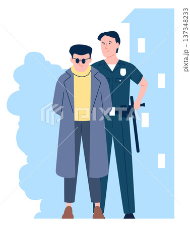 Police officer escort criminal suspect. Arrest scene 137348233