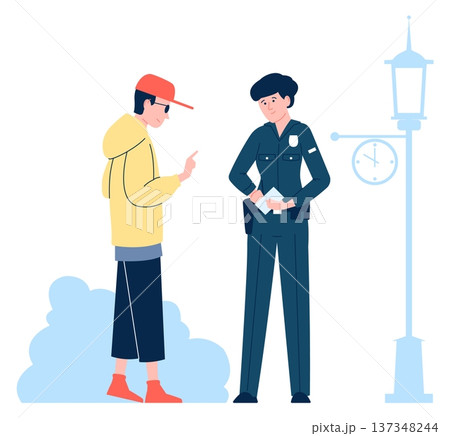 Female officer interviewing crime witness. Police work 137348244