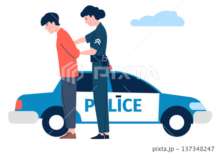 Police arrest scene. Female officer character work Police arrest scene. Female officer character work 137348247