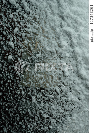 Closeup Of Crystalline Frost Crystals On Glass Surface With Soft Background 137348261