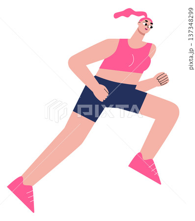 Marathon runner woman color character. Athlete race 137348299