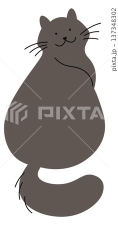 Happy smiling cat back view. Funny black pet 137348302