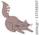 Stretching cat drawing. Fluffy gray pet doodle 137348307