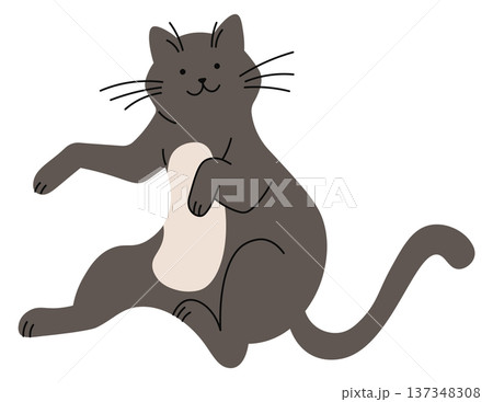 Kitty color doodle. Black animal. Playful cat 137348308