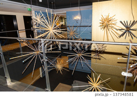 Decorative hanging lights in modern hotel lobby interior Decorative hanging lights in modern hotel lobby interior 137348581