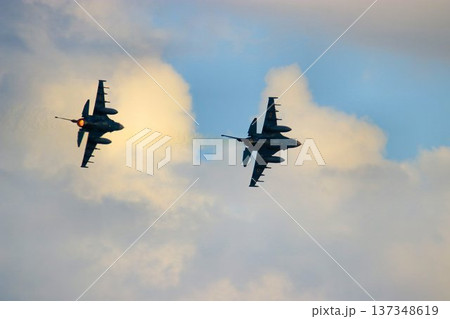 首都防空の要『百里基地』の上空を高機動飛行するF-2ジェット戦闘機 137348619