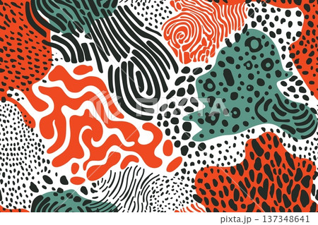 Abstract vector seamless pattern. Simple minimal swirled wavy lines, bubbles 137348641