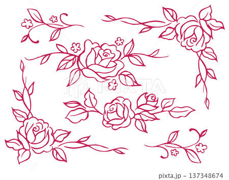 set of doodle illustrations with roses, vintage style. Wedding decoration set of doodle illustrations with roses, vintage style. Wedding decoration 137348674