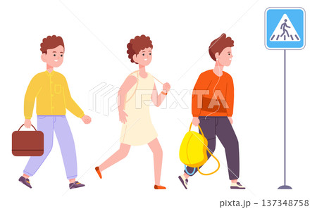 Kid cross street on crosswalk road traffic sign 137348758