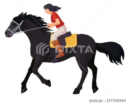 Riding running horse. Racing stallion cartoon character 137348844