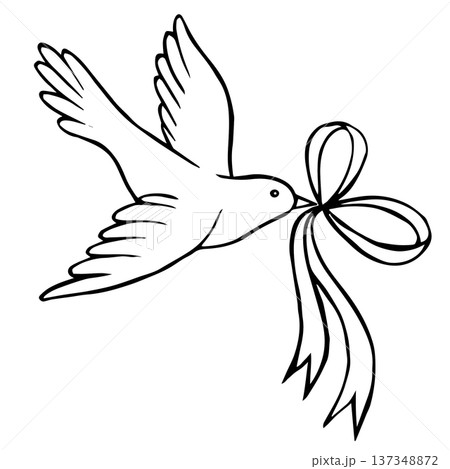 Dove with a ribbon. Doodle illustration, vintage style. Wedding decoration Dove with a ribbon. Doodle illustration, vintage style. Wedding decoration 137348872