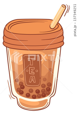 Bubble tea plastic cup. Cartoon drink icon Bubble tea plastic cup. Cartoon drink icon 137349251