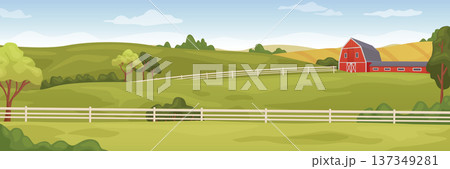 Farm landscape. Ranch countryside empty scene background 137349281