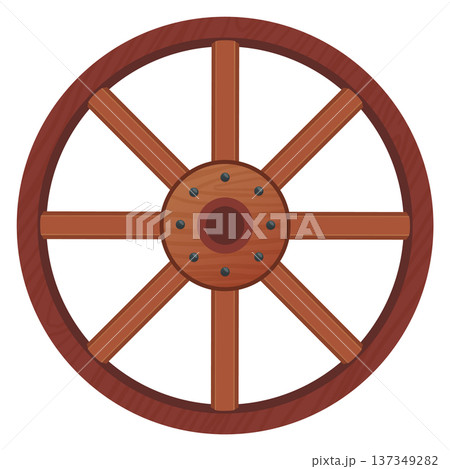 Wheel cartoon icon. Retro wooden cart part Wheel cartoon icon. Retro wooden cart part 137349282
